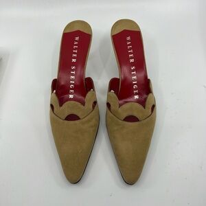 Vintage New Walter Steiger Italy Camel Nappa Suede  Mules, 7M